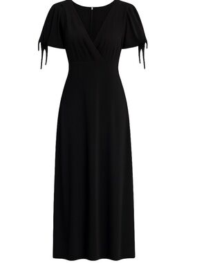 Elegant Black V-Neck OCOC Maxi Dress with Tie Sleeve Detail
